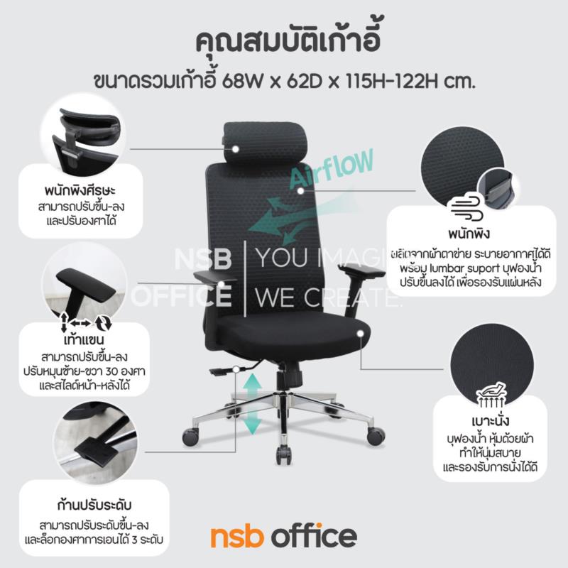 เก้าอี้ผู้บริหารหลังเน็ต รุ่น Orvanto II (ออร์เเวนโท 2)  โช้คแก๊ส ก้อนโยก ขาเหล็กชุบโครเมี่ยม