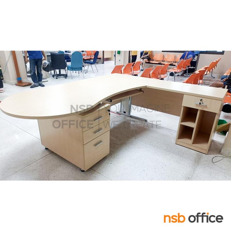 โต๊ะผู้บริหารตัวแอลหัวโค้ง 4 ลิ้นชัก  รุ่น Devonne (เดวอน) ขนาด 210W1*180W2 cm. พร้อมโต๊ะคอมพิวเตอร์ต่อข้าง