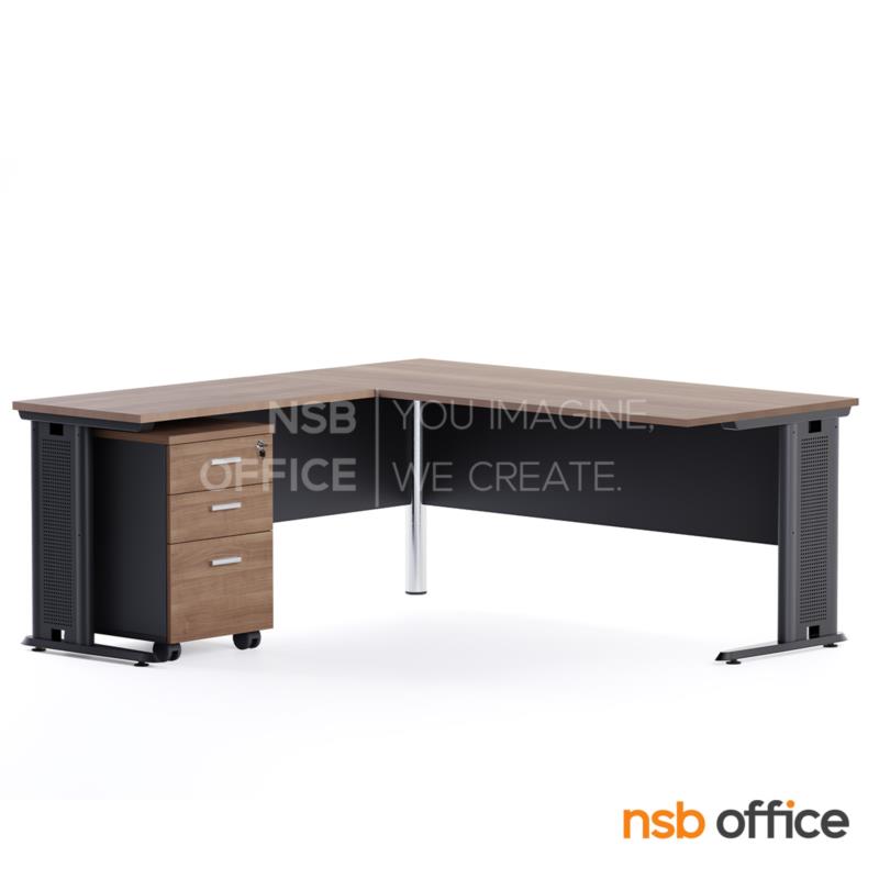 โต๊ะทำงานผู้บริหาร รุ่น Malbec (มาลเบค) ขนาด 180W1*180W2 พร้อม ตู้ 3 ลิ้นชักล้อเลื่อน