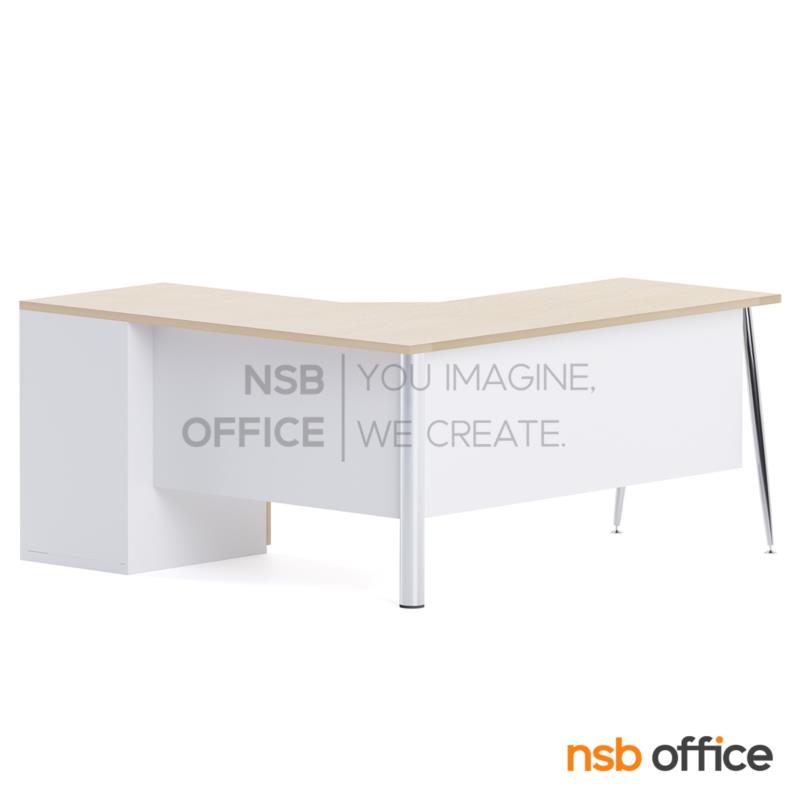 โต๊ะทำงานตัวแอล รุ่น Darla (ดาร์ล่า) ขนาด 150W1*160W2 cm. บังตาไม้ ขาเหล็ก