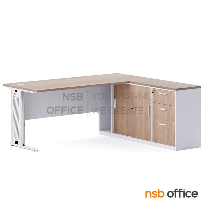 A30A022:โต๊ะทำงานตัวแอล รุ่น NSB-NEW 2 ขนาด 135W, 150W, 180W cm. พร้อมบังโป๊และตู้ข้าง ขาเหล็กตัวแอล