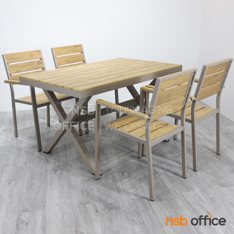 ชุดโต๊ะและเก้าอี้ไม้พลาสวูด 4 ที่นั่ง รุ่น Plutus (พลูตัส)  โครงอลูมิเนียม