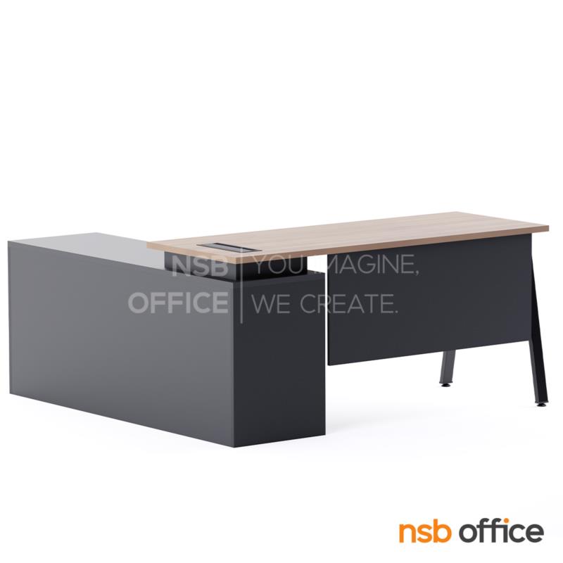 โต๊ะผู้บริหารตัวแอล  รุ่น Slash-6 (สแลช-6) ขนาด 160W, 180W cm.  พร้อมตู้ข้างและรางไฟรุ่น A24A034-1 ขาเหล็ก