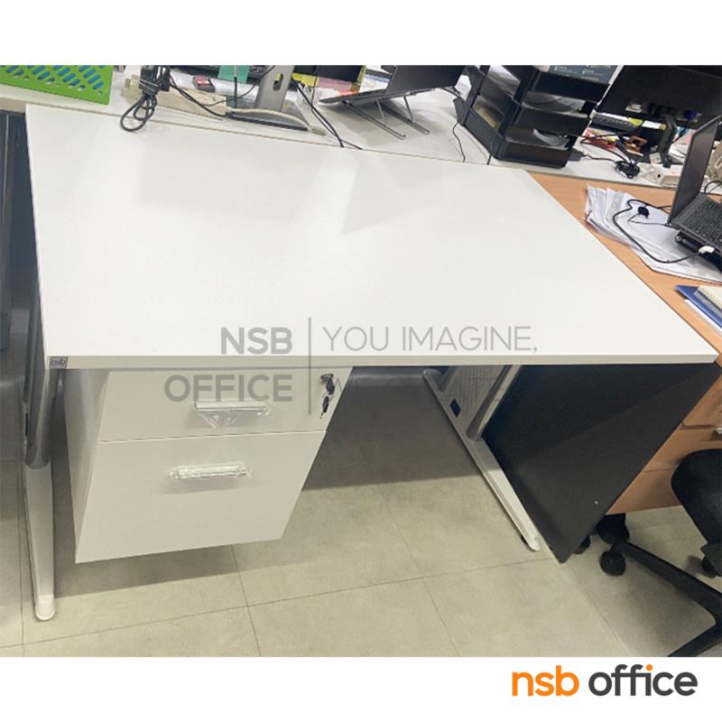 โต๊ะทำงาน 2 ลิ้นชัก รุ่น Xynic (ไซนิค) 120W, 135W, 150W (75D, 80D) cm. บังตาไม้ ขาเหล็กตัวแอล 