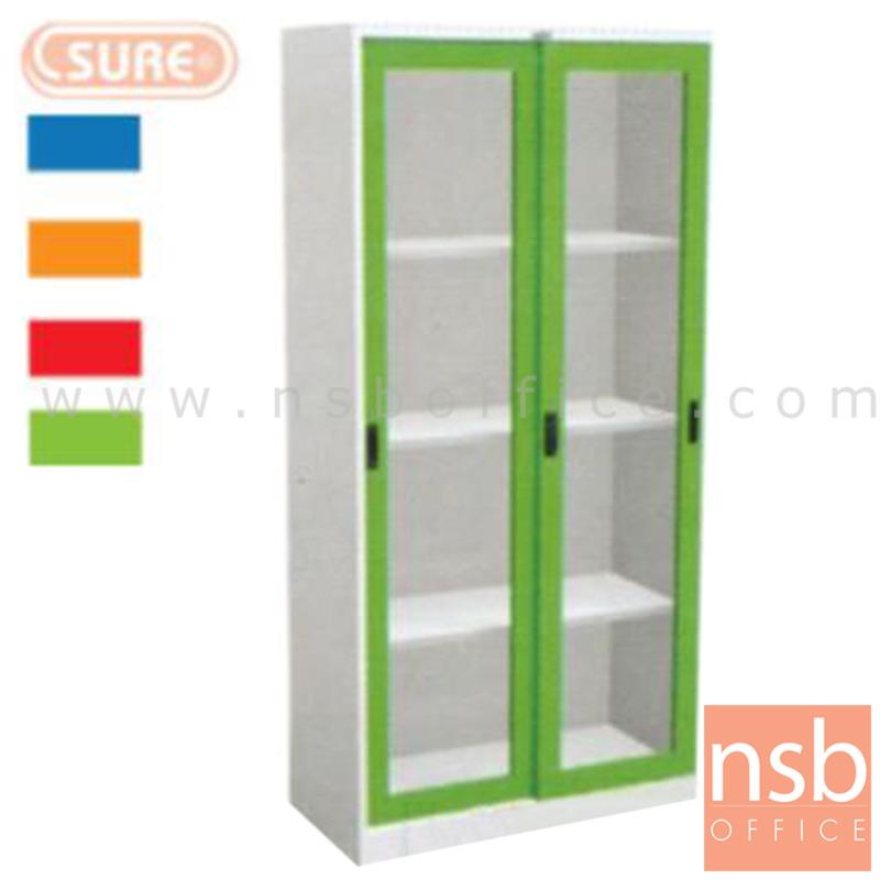 E04A040:ตู้เหล็ก 2 บานเลื่อนกระจกสูง 182.9H cm. รุ่น SURE-CLK-4 หน้าบานสีสัน   