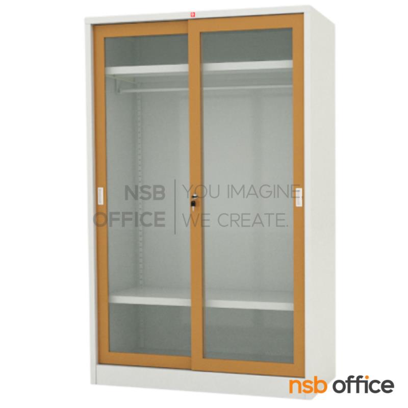 E31A076:ตู้เสื้อผ้าบานเลื่อนกระจกใส  รุ่น GW-119 1 ราวแขวน 1 แผ่นชั้นถอดได้ 