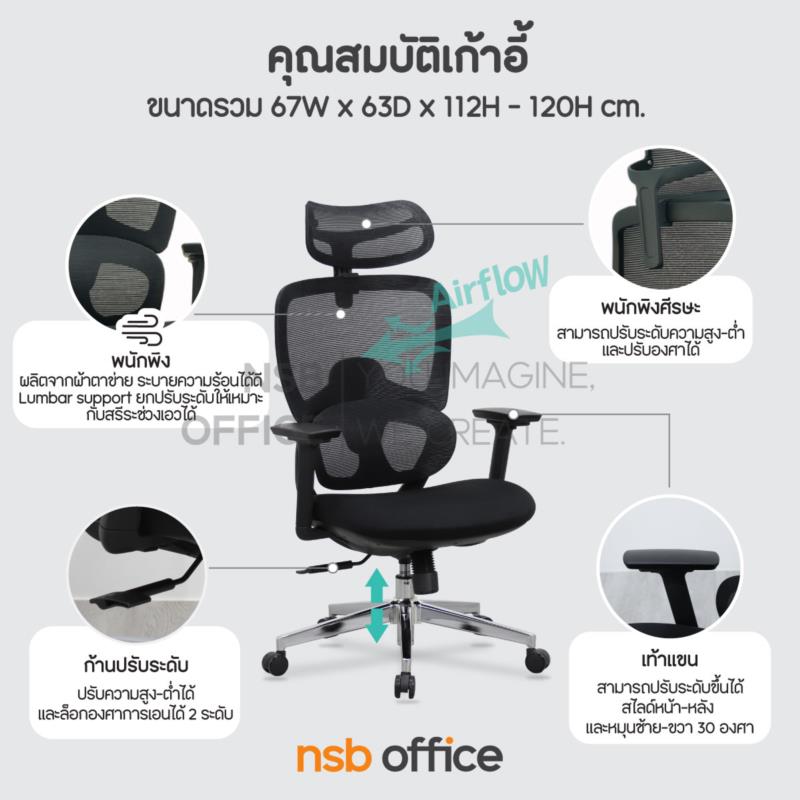 เก้าอี้ผู้บริหารหลังเน็ต รุ่น Sturgis (สเตอร์จิส)  โช้คแก๊ส ก้อนโยก ขาเหล็กชุบโครเมี่ยม