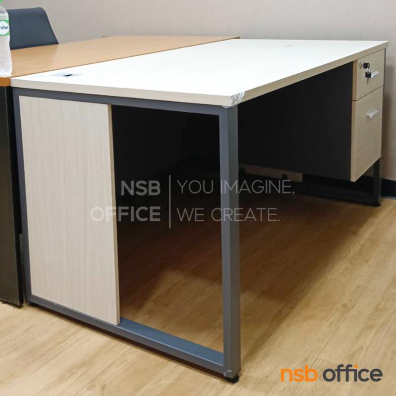 โต๊ะทำงาน 2 ลิ้นชัก รุ่น Grendel II (เกรนเดล 2)  บังตาไม้ ขาเหล็ก