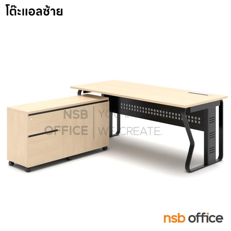 A18A057:โต๊ะผู้บริหารทรงสี่เหลี่ยม รุ่น Cameo (คามิโอ) ขนาด 180W cm. ตู้ข้างล้อเลื่อน ขาเหล็ก พร้อมรางไฟ A24A027