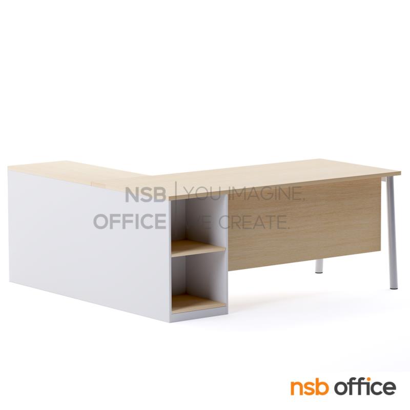 โต๊ะผู้บริหารตัวแอล รุ่น Noxia (น็อกเซีย) ขนาด 180W cm.  บังตาไม้ พร้อมตู้ข้าง ขาเหล็ก