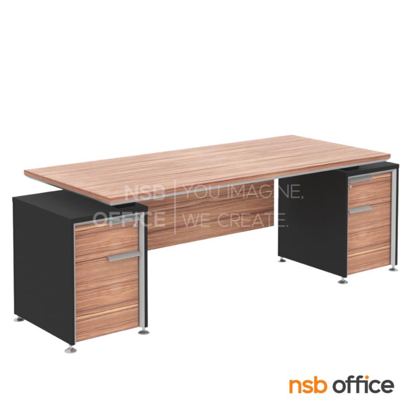 A33A021:โต๊ะผู้บริหารทรงสี่เหลี่ยม 4 ลิ้นชัก  รุ่น Tinker (ทิงเกอร์) ขนาด 225W cm. ขาเหล็กอัลลอยชุบโครเมี่ยม สีวอลนัทตัดดำ