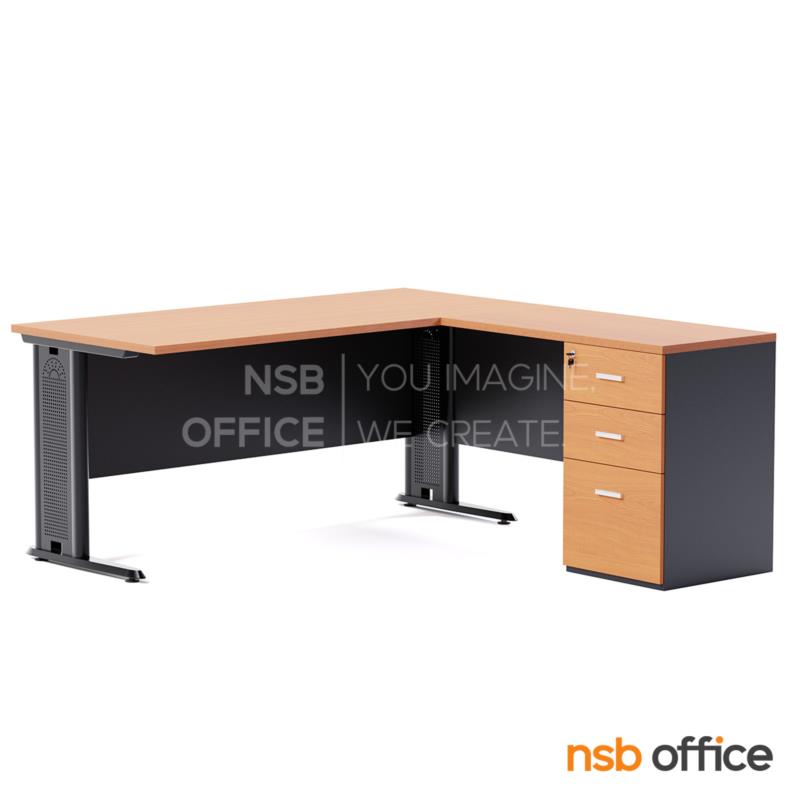 A13A027:โต๊ะทำงานตัวแอล 3 ลิ้นชัก  รุ่น Sheridan (เชอริแดน) ขนาด 150W1 ,165W1 cm.  ขาเหล็ก