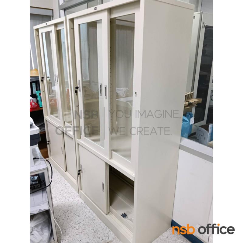 ตู้เอกสารเหล็กบานเลื่อนบนกระจก-ล่างบานทึบ รุ่น IC-LK ขนาด 3, 4 ฟุต 91.5W ,120W cm.  