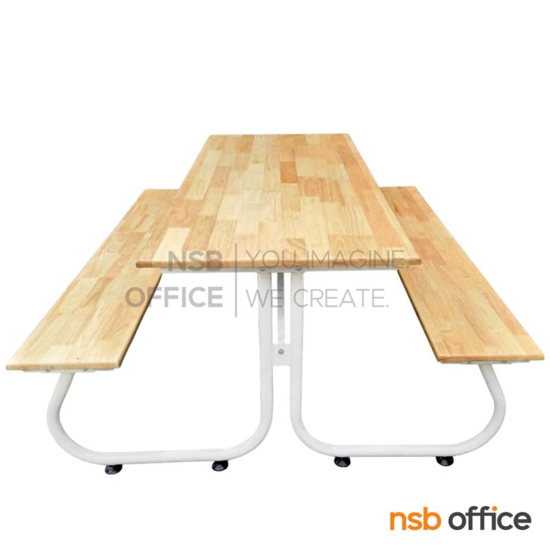 G18A035:ชุดโต๊ะโรงอาหารหน้าไม้ยางพารา รุ่น Nightsier (ไนท์เซียร์) ขนาด 180W cm.  โครงขาเหล็กทรงตัวเจ