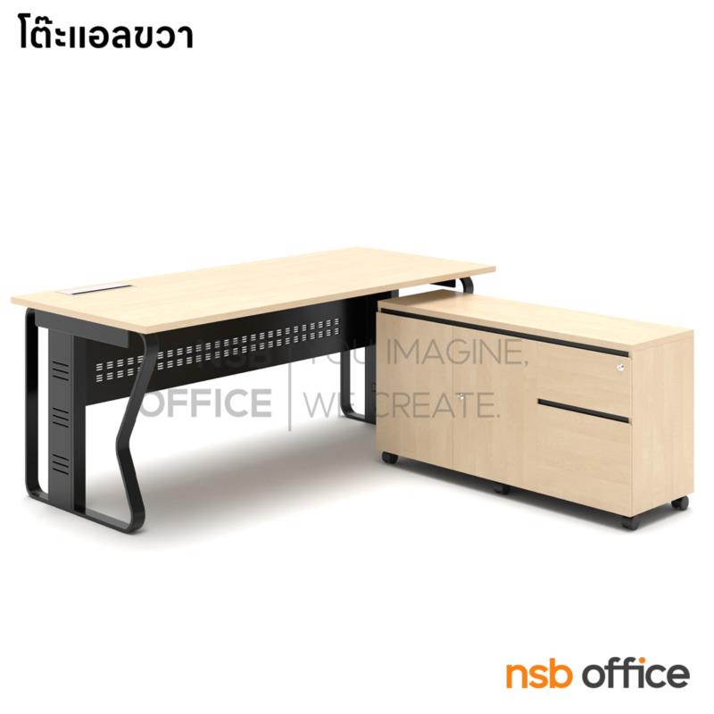 โต๊ะผู้บริหารทรงสี่เหลี่ยม รุ่น Cameo (คามิโอ) ขนาด 180W cm. ตู้ข้างล้อเลื่อน ขาเหล็ก พร้อมรางไฟ A24A027