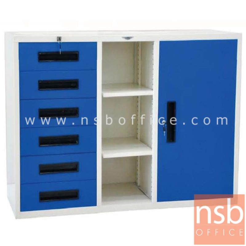 E07A004:ตู้เอกสารเหล็ก 1 บานเปิด 6 ลิ้นชัก ช่องโล่งกลาง รุ่น Elder (เอลเดอร์) ขนาด 4 ฟุต 121.8W*87.3H cm. 
