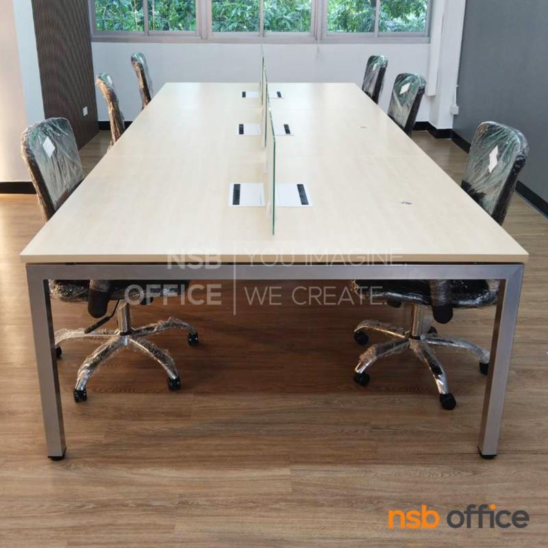 ชุดโต๊ะทำงานกลุ่ม รุ่น Smart-L  ขนาด 150D cm. พร้อมมินิสกรีนและกล่องไฟทุกที่นั่ง A24A034