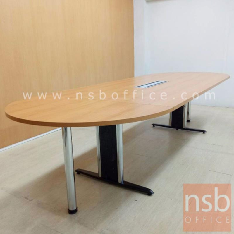 โต๊ะประชุมตรงต่อโต๊ะเข้ามุมโค้ง  รุ่น Ilene (ไอเรน) ขนาด 320W cm. พร้อมรางไฟตรงกลาง A24A006-5 ขาเหล็ก