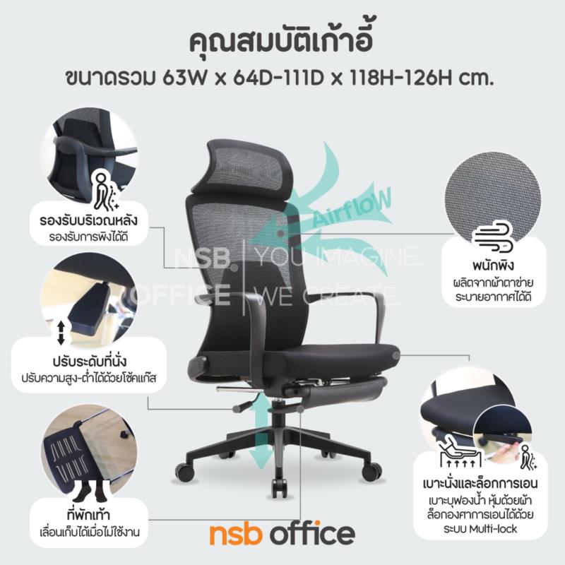 เก้าอี้ผู้บริหารหลังเน็ต รุ่น Zorvian (ซอร์เวียน)  โช้คแก๊ส ก้อนโยก ขาพลาสติก