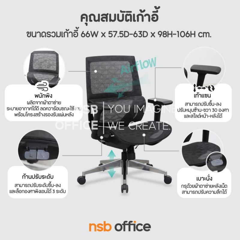 เก้าอี้สำนักงานหลังเน็ต รุ่น Merino (เมอริโน)  โช้คแก๊ส ก้อนโยก ขาอลูมิเนียม