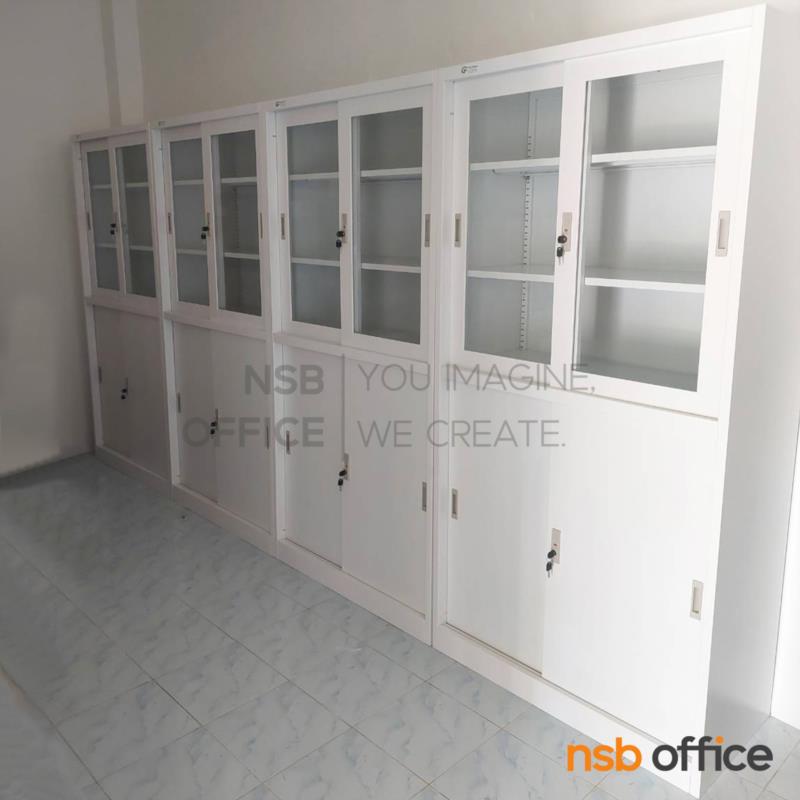 ตู้เอกสารเหล็กบานเลื่อนบนกระจก-ล่างบานทึบ รุ่น Driver (ไดร์เวอร์) ขนาด 91.7W*185H cm. 