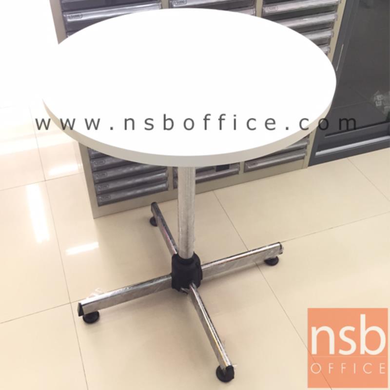 โต๊ะหน้าเมลามีน 25 มม. รุ่น Tales (เทลส์) ขนาด 60Di, 75Di cm.  ขาเหล็ก 4 แฉกโครเมี่ยม 