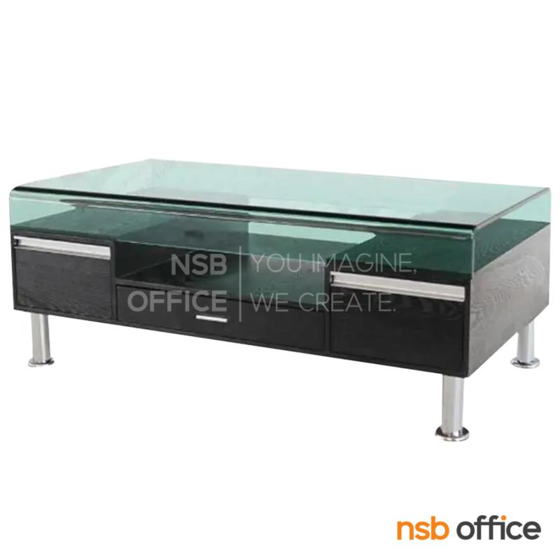 B13A077:โต๊ะกลางกระจก  รุ่น Linfine (ลินไฟน์) ขนาด 120W cm. โครงเหล็กชุบโครเมี่ยม