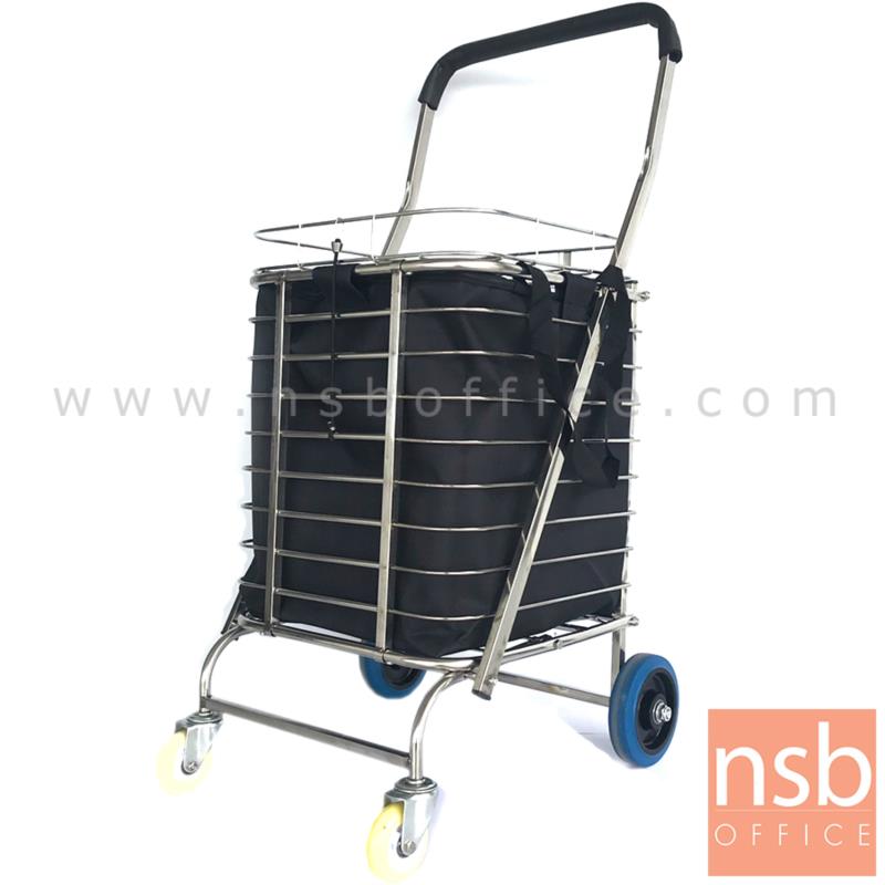 G03A062:รถเข็นสแตนเลสล้อใหญ่ รุ่น WAREHOUSE 7 ขนาด 40W*89H cm. พร้อมกระเป๋า