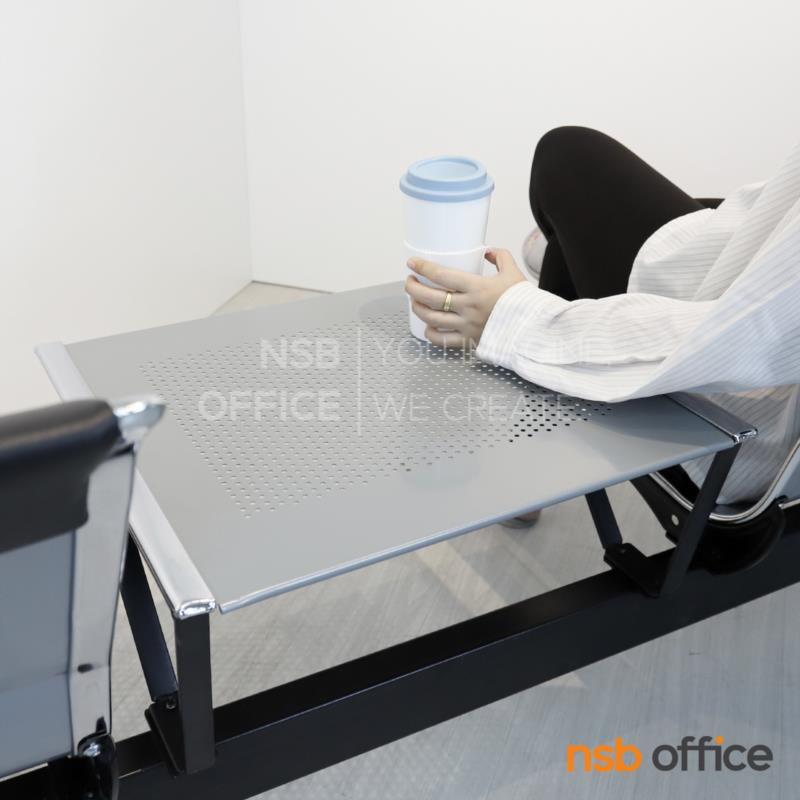 เก้าอี้นั่งคอยเหล็ก มีเบาะ แขนตัวซี รุ่น Moody (มู้ดดี้) 3 ที่นั่ง + 1 ที่วางของ โครงขาเหล็กชุบโครเมี่ยม