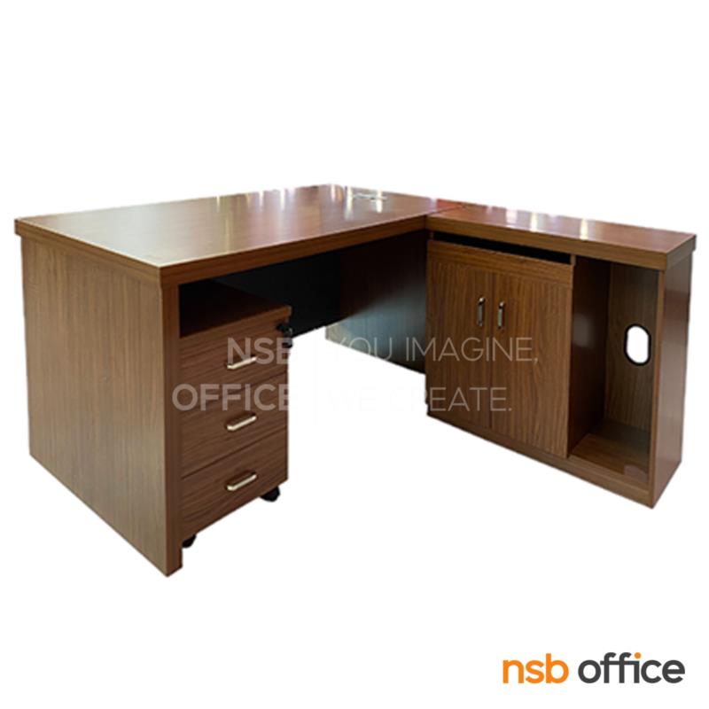 โต๊ะผู้บริหารตัวแอล รุ่น Puffy (พัพฟี่) ขนาด 160W , 180W cm.  พร้อมตู้ข้างและตู้ลิ้นชักล้อเลื่อน