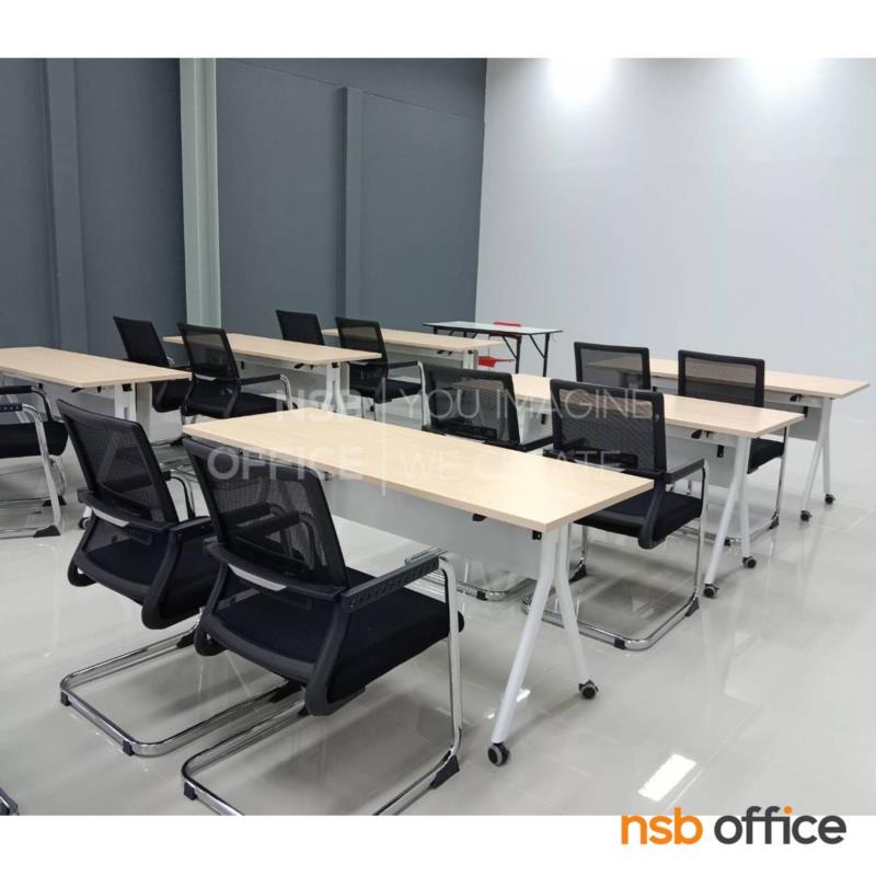 โต๊ะประชุมพับเก็บได้ล้อเลื่อน  รุ่น Anna (แอนนา)  ขนาด 150W cm. บังตาสีเทาอ่อน ล้อล็อกได้
