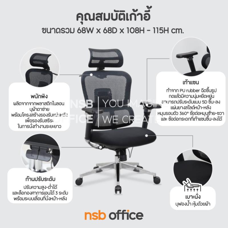 เก้าอี้ผู้บริหารหลังเน็ต รุ่น SpineOne (สไปน์วัน)  โช้คแก๊ส ก้อนโยก ขาอลูมิเนียม