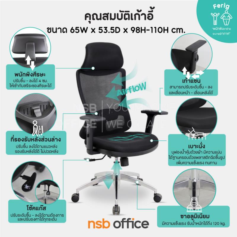 เก้าอี้ผู้บริหารหลังเน็ต รุ่น Ferig (เฟริค)  โช้คแก๊ส ก้อนโยก ขาอลูมิเนียม