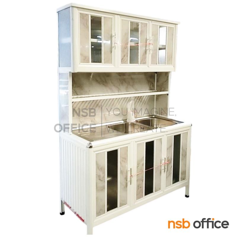 ตู้ครัวอ่างซิงค์สแตนเลส  1 หลุม   อลูมิเนียมมุมมน 106W, 120W cm. (สีเงินและสีชา) 