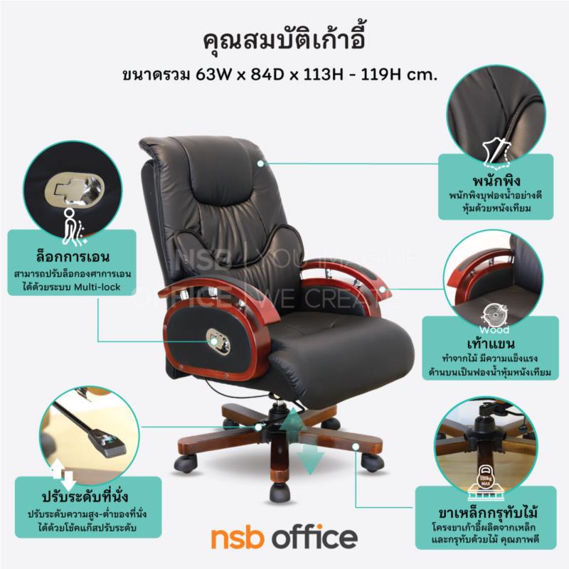 เก้าอี้ผู้บริหารหนังเทียม รุ่น Audrey (ออเดรย์)  โช้คแก๊ส แขน-ขาไม้