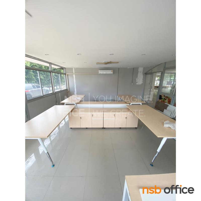 โต๊ะผู้บริหารทรงสี่เหลี่ยม พร้อมตู้เอกสาร รุ่น Bradyn (เบรดิน) ขนาด 180W cm. ขาเหล็กปลายเรียวสีขาวมุก