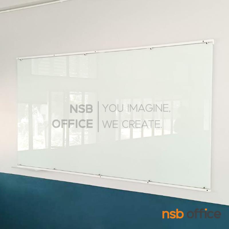 ไวท์บอร์ดกระจกนิรภัยพ่นสีขาว  รุ่น Ardell (อาร์เดล) 150W, 180W, 200W, 220W cm (กระจกไม่ต้องเจาะรู ติดตั้งด้วยคิ้วเหล็กทำสี) 