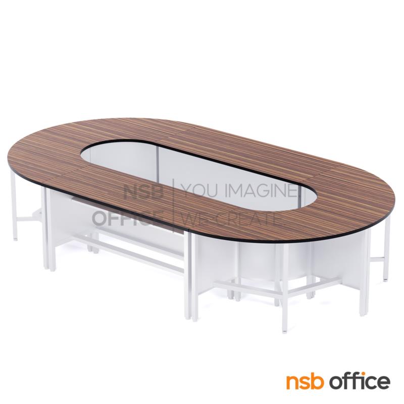 A18A134:โต๊ะประชุมตัวต่อรูปตัวโอ Top โฟเมก้า รุ่น Elvarex (เอลวาเร็กซ์) ขนาด 330W*180D cm. ขาเหล็ก