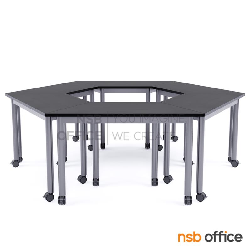 โต๊ะเรียนกิจกรรมทรงคางหมู  รุ่น Hexa 105, 120, 140W cm ล้อเลื่อน (สำหรับกลุ่ม 6 คน)