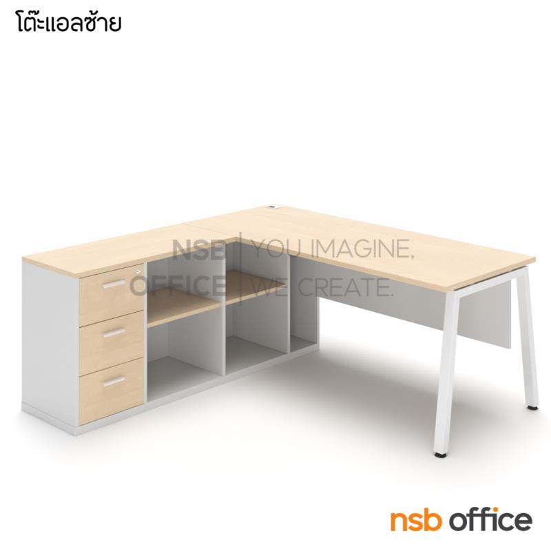 A37A004:โต๊ะผู้บริหารตัวแอล รุ่น Sandvine (แซนไวน์) ตู้ลิ้นชักพร้อม 4 ช่องโล่ง  พร้อมตัวเก็บสายรุ่น A24A031