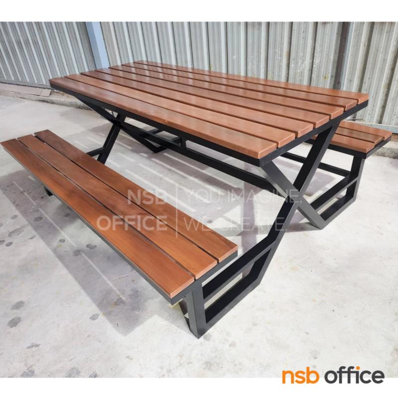 G14A289:ชุดโต๊ะโรงอาหาร หน้าไม้เนื้อแข็ง ขนาด 180W cm.  ขาเหล็ก X