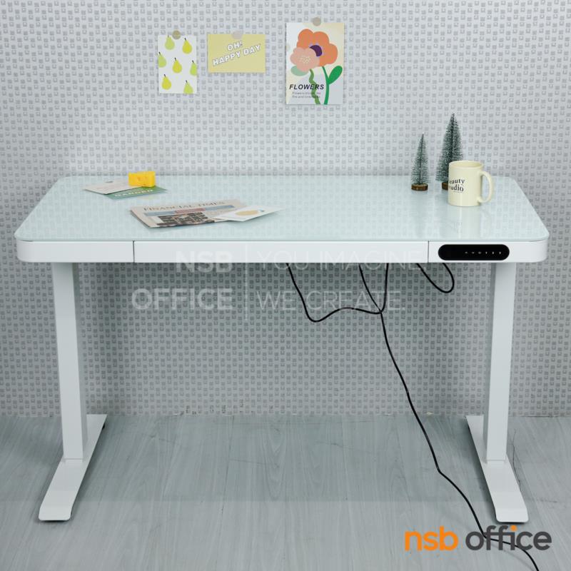 A44A010:โต๊ะปรับระดับไฟฟ้า หน้าท็อปกระจกนิรภัย รุ่น Tyrax (ไทแรกซ์)  ขาเหล็กเหลี่ยม