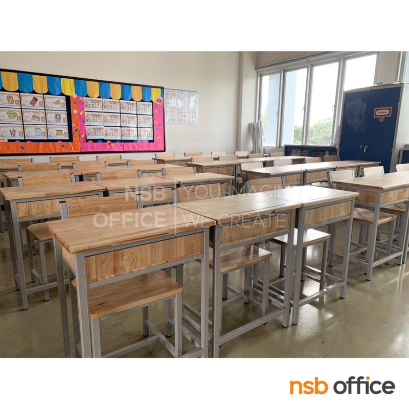 ชุดโต๊ะและเก้าอี้นักเรียนไม้ยางพารา  รุ่น A5  ขาเหล็กเหลี่ยม ระดับมัธยม