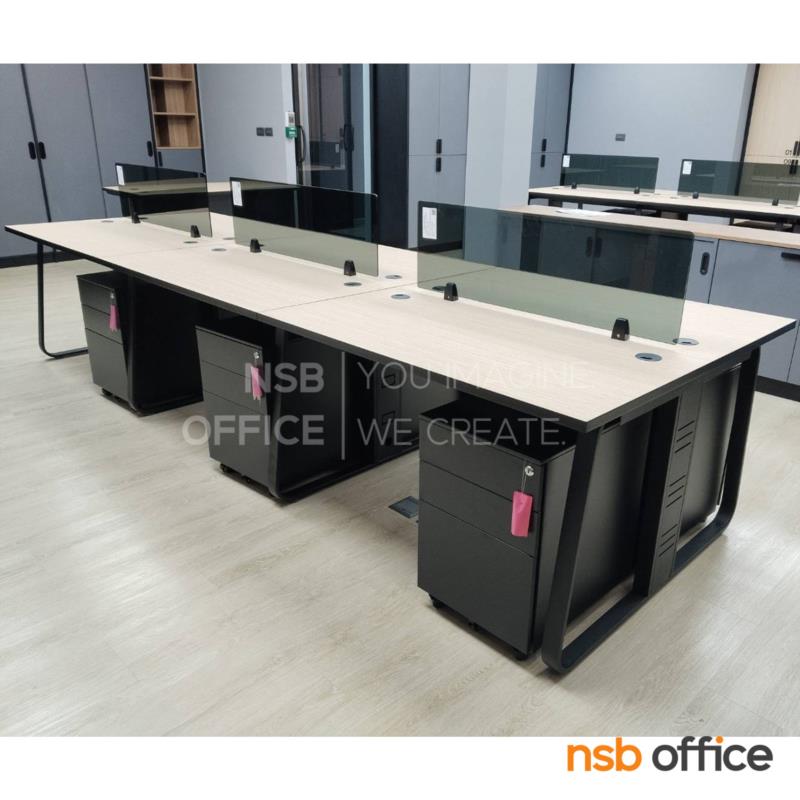 ชุดโต๊ะทำงานกลุ่มขาเหล็ก รุ่น Lenka 3 (เล็งกา 3) 4, 6 ที่นั่ง ขนาด 240W, 360W cm พร้อมมินิสกรีนและตู้ลิ้นชักเหล็กล้อเลื่อน