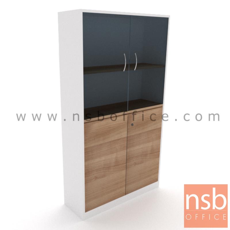 C02A067:ตู้เอกสาร บนบานเปิดกระจก ล่างบานเปิดทึบ รุ่น EP-007 สูง 160 cm.  เมลามีน บานเพ่