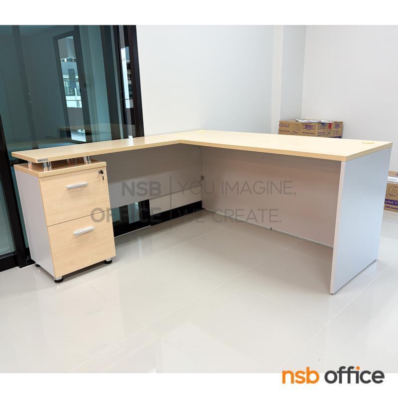 โต๊ะทำงานตัวแอล รุ่น Britain (บริเทนส์)  ตู้ข้าง 2 ลิ้นชัก