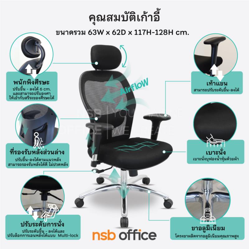 เก้าอี้ผู้บริหารหลังเน็ต รุ่น Mimosa-2 (มิโมซา-2)  โช้คแก๊ส มีก้อนโยก ขาอลูมิเนียม