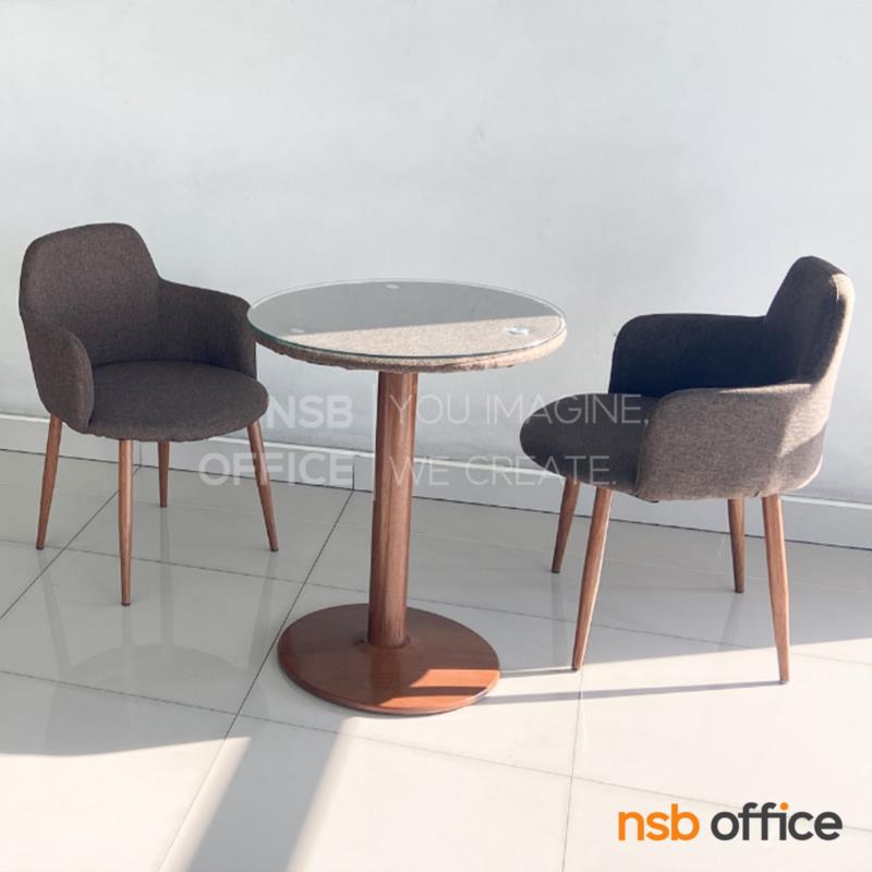 ชุดโต๊ะบาร์หน้ากระจก 2 ที่นั่ง รุ่น Zion (ไซออน)  พร้อมเก้าอี้เบาะหุ้มผ้า ขาเหล็กลายไม้