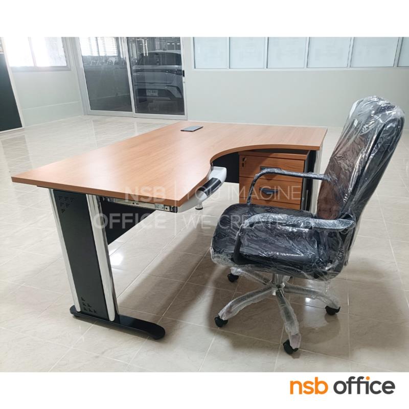 โต๊ะทำงานตัวแอลหน้าโค้งเว้า รุ่น Calab (คาแลบ) ขนาด 160W1*120W2 cm. ตู้ 3 ลิ้นชักล้อเลื่อน