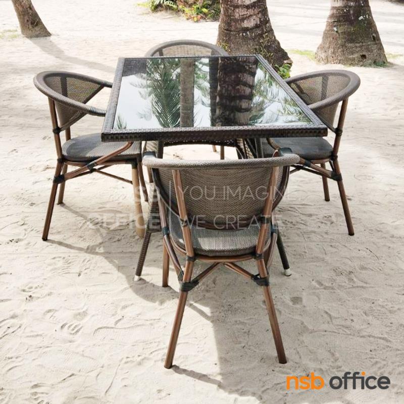 โต๊ะหวายหน้ากระจก รุ่น Colette (โคลเล็ต) ขนาด 150W cm. โครงโลหะหนา